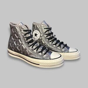 Converse Chuck 70 High Top Quilted Black Silver Women’s Sneakers – Size 6.5